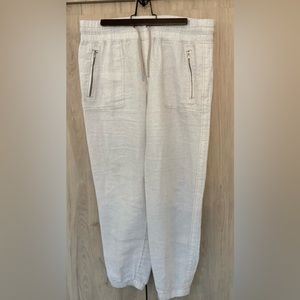 Beautiful cream-coloured print linen pants by Athleta.